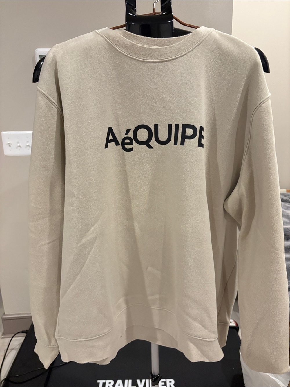 H&M Men's Crewneck Sweatshirt in Light Beige with Black Logo